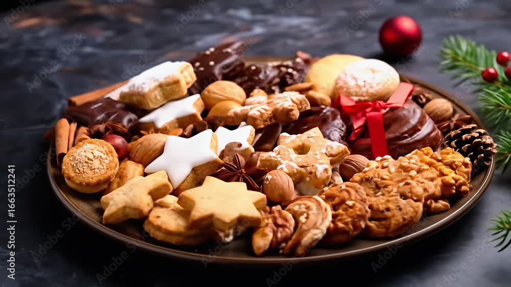 Assorted holiday cookies on plate