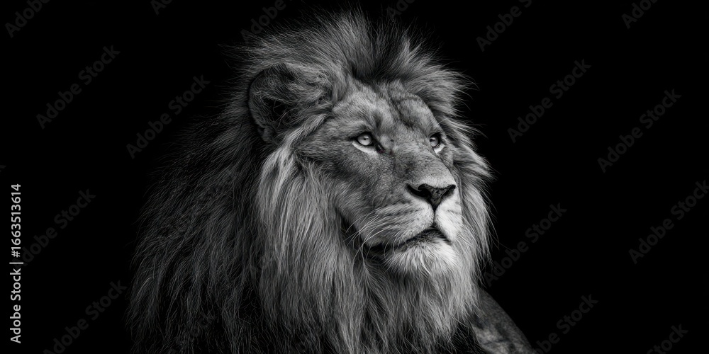 Fototapeta premium The Majestic Lion Captured in Striking Black and White Portrait