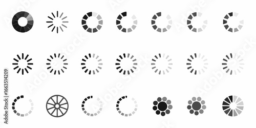 Collection of circular loading spinners and progress indicators
