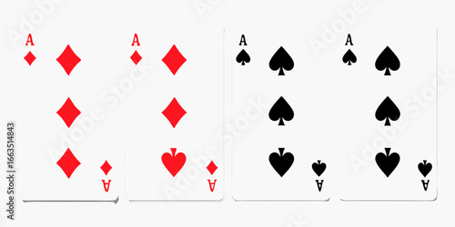 Four Aces Playing Cards Diamond and Spade Suits with Shadows Keywords: playing cards, ace