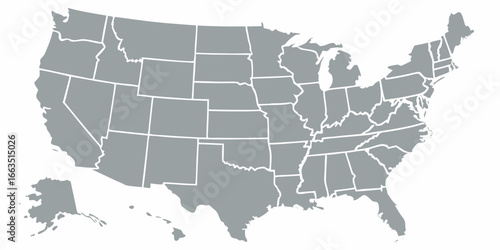Gray Map of the United States with State Borders America
