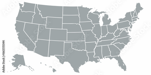 Gray Map of the United States with State Borders America