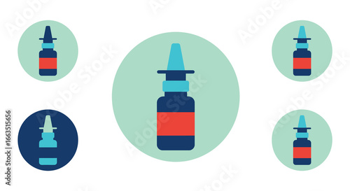 Vaccine bottles in various colored circles on a white background
