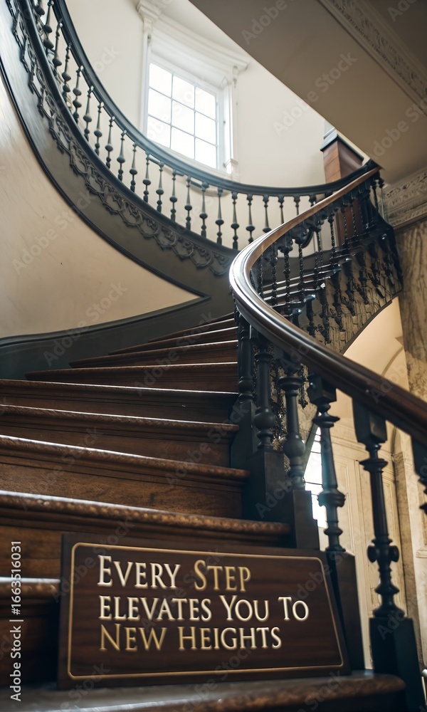 Obraz premium Inspirational Staircase with Motivational Sign for Personal Growth