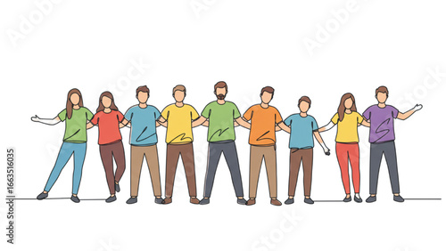 Group of People Line Art | Continuous One-Line Vector Poster Illustration