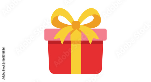 A red gift box with a yellow ribbon and pink lid