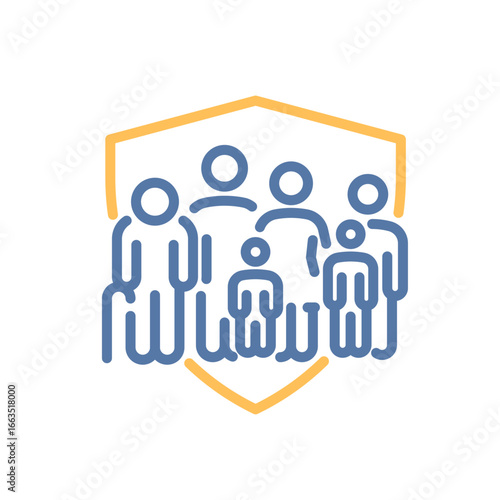 Family protection icon. Security, unity, care, safety, collective wellbeing. Vector thin line illustration. Editable stroke.