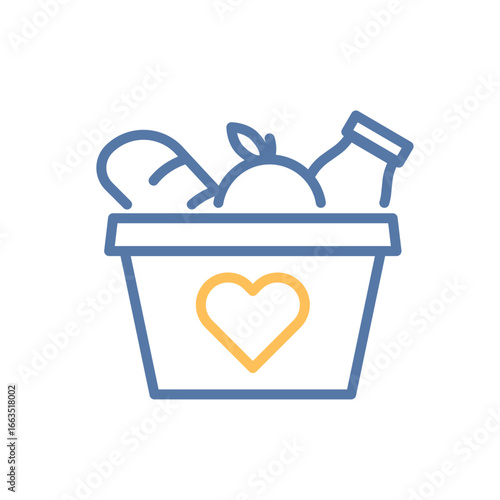 Food donation icon. Charity, help, nutrition, community support, kindness. Vector thin line illustration. Editable stroke.