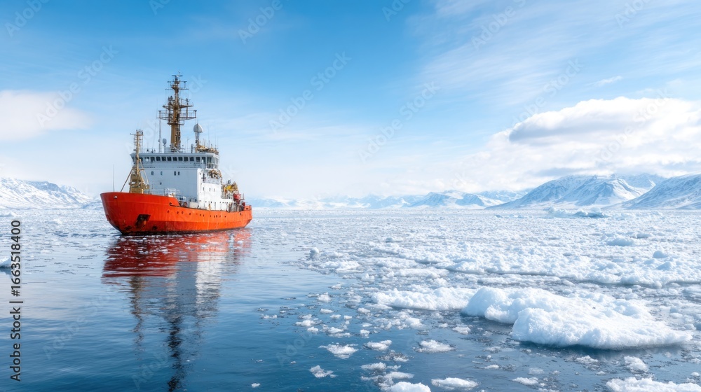 Fototapeta premium Icebreaker Ship in Arctic Landscape