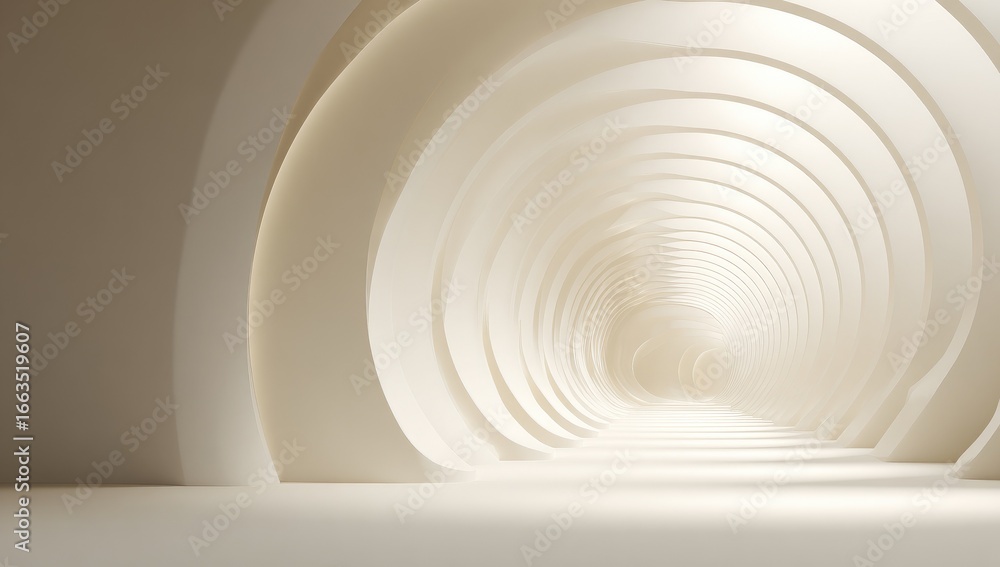 Fototapeta premium A light-filled, minimalist tunnel with concentric arches