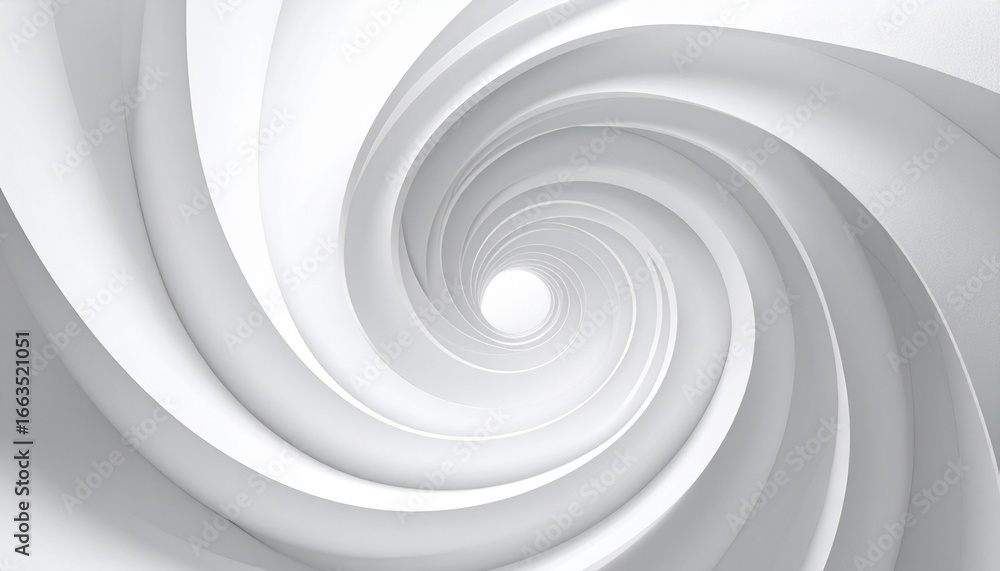 Fototapeta premium Abstract white spiral of smooth, layered, curved shapes with depth and motion.