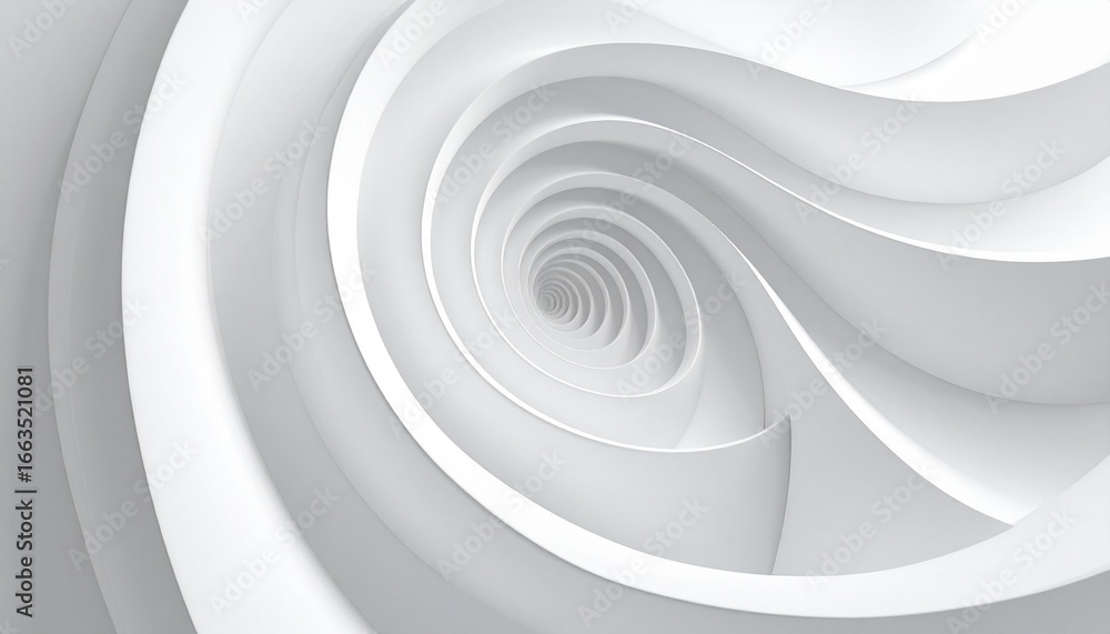 Fototapeta premium Abstract white spiral of smooth, layered, curved shapes with depth and motion.