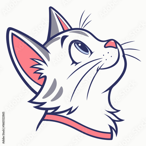 Adorable cartoon cat with expressive eyes looks up hopefully, a scalable vector graphic for pet lovers and creative projects, cute feline illustration