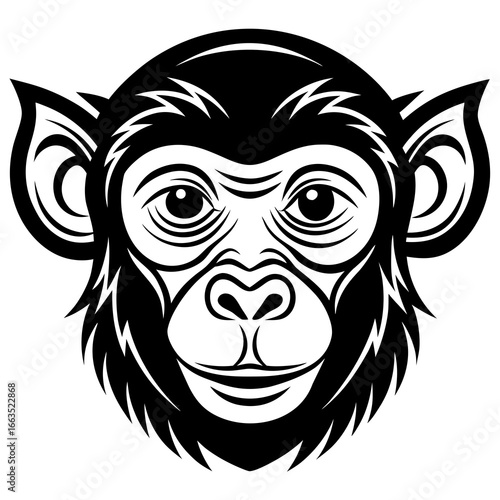Striking monkey face design for powerful brand identity, tattoo art, or logo symbol, showcasing strength and charisma with this bold primate portrait