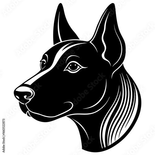 Striking dog head portrait in bold black and white, elegant design for pet lovers, a powerful symbol of loyalty, great for logos and branding projects