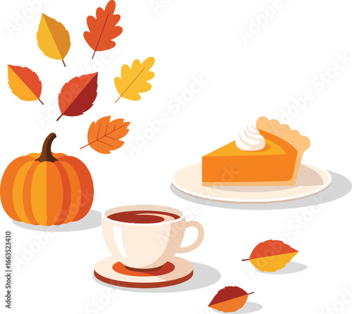 Autumn pumpkin spice and pumpkin pie vector graphic