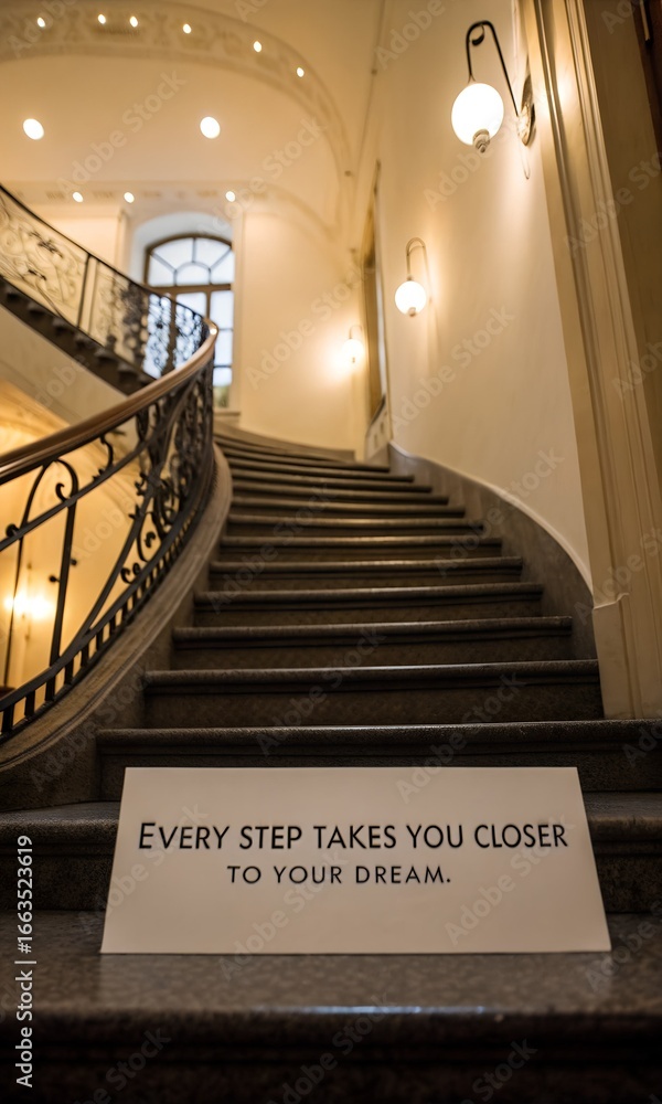 Obraz premium Inspirational quote on a staircase in an elegant interior space