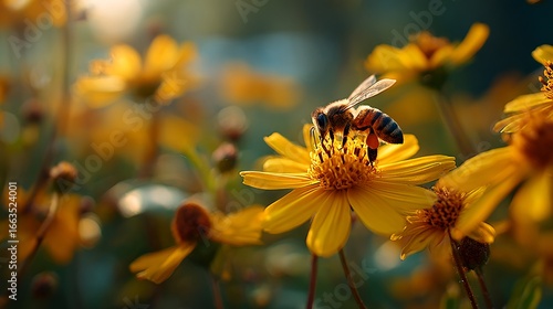 Radiant Honey Bee Pollinating Golden Petals – Immersive Macro Visual for Sustainable Wellness and Eco-Friendly Design Trends