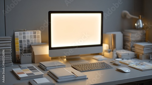 Wallpaper Mural Immersive Desktop Computer Workspace with Luminous Display and Inclusive Design Elements – Digital Wellness Visual for AI Startup Branding Torontodigital.ca