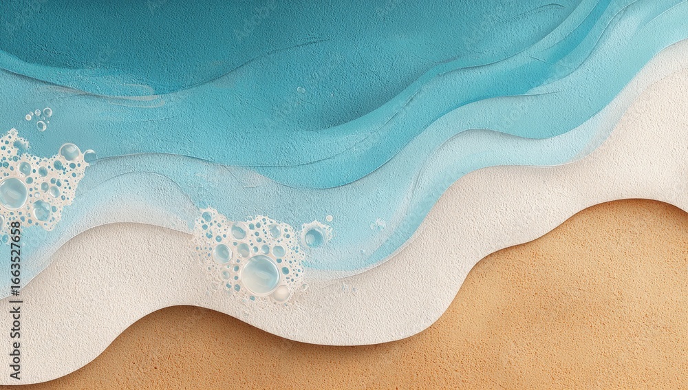 Obraz premium Ocean waves lapping onto sandy beach. Abstract, layered