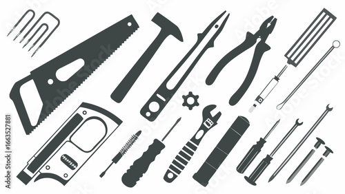 Illustration showcasing an assortment of various hand tools commonly used in construction and repair work