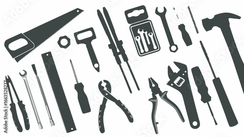 Illustration displaying an assortment of various hand tools for construction and repair work projects