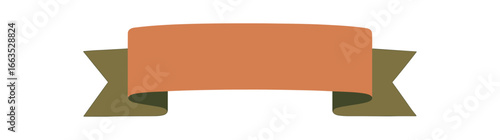 flat vector retro badge ribbon banner with layered folds muted orange and olive tones no text no outline only solid color isolated on white