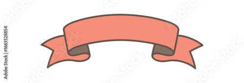flat vector retro ribbon banner with curved folds and layers pastel coral and muted brown tones no text no outline only solid color isolated on white