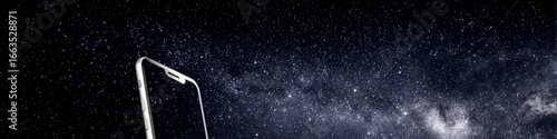 Night Sky with Mobile Phone in Dark Background