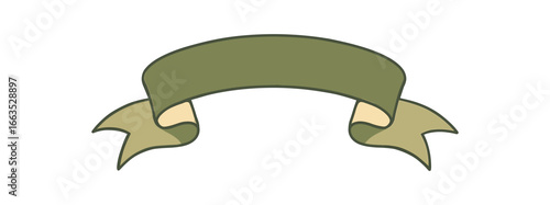 flat vector retro curved ribbon banner with smooth folds olive green and cream tones no text no outline only solid color isolated on white