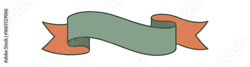flat vector retro ribbon banner with wavy folds dusty orange and sage tones no text no outline only solid color isolated on white