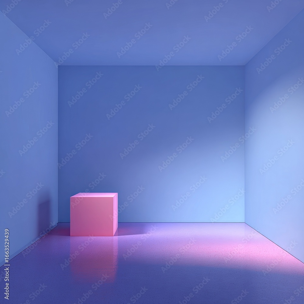 Obraz premium Empty room, soft pink cube, cool blues