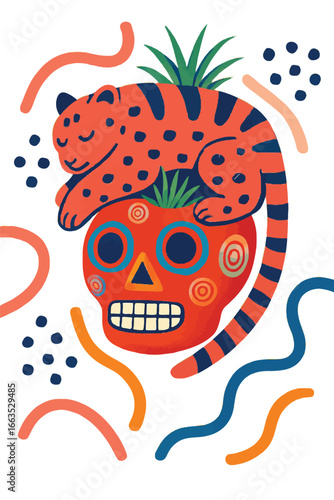 Computer classroom and devices jaguar on a sugar skull