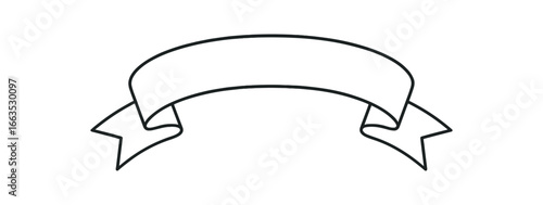 minimalist outline vector curved banner ribbon with folds isolated on white
