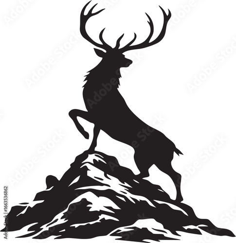 Deer Stag on Mountain Top Silhouette

