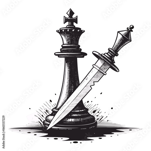 Vector drawing of a black pawn chess piece illustration