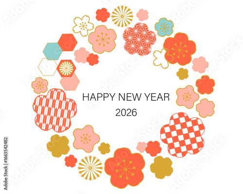 2026年　和柄　年賀状素材 　
2026 Japanese pattern New Year's card material