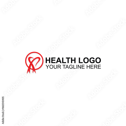 Modern Health Care Logo with Red Ribbon and Heart Icon