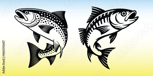 Vector illustration of a tribal fish, a swimming aquatic animal icon