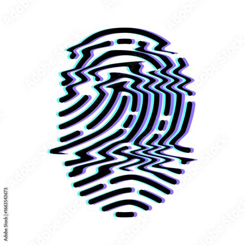 Unique fingerprint design with glitch effect offers a modern, stylized, and security-conscious visual element for various creative projects.