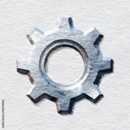 Detailed Silver Blue Metal Gear on Textured Gray Background