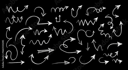 Hand-drawn arrows collection on black background