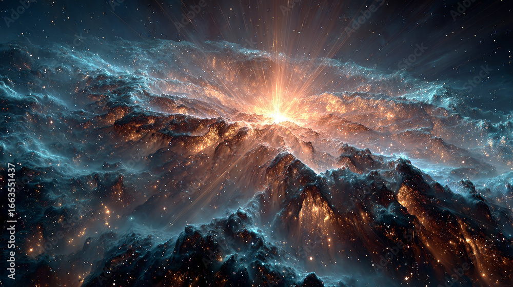 Fototapeta premium EPS 10. Explosion in space. An expanding galaxy. Vector illustration