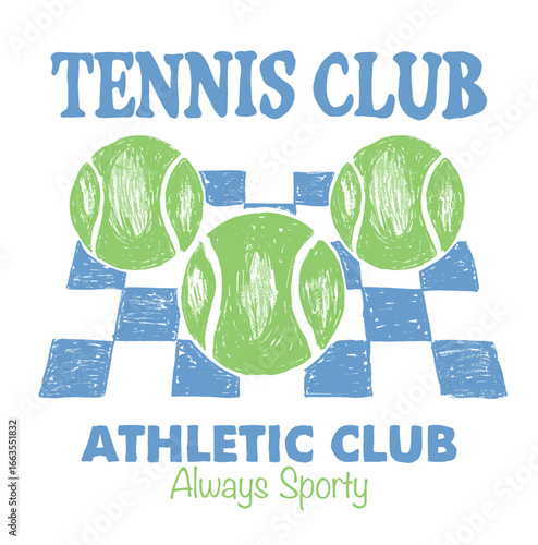 Tennis club artwork. athletic club for t shirt, posters, stickers, background and others. Oil pastel design.