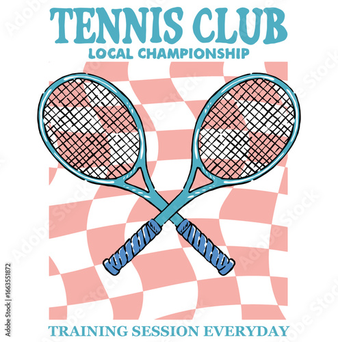 Tennis club artwork. athletic club for t shirt, posters, stickers, background and others. Oil pastel design.