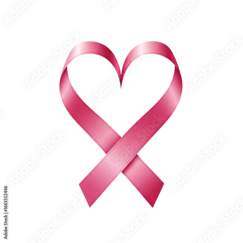 Pink ribbon shaped like a heart symbolizing breast cancer awareness and support transparent background