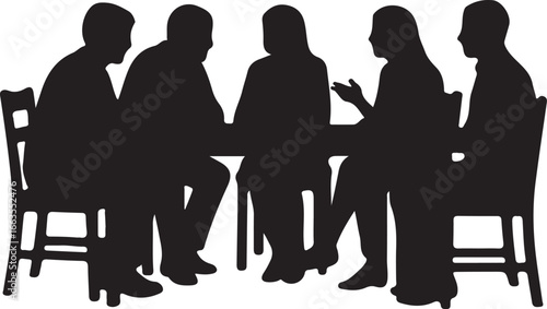 Silhouette of people sitting at table
