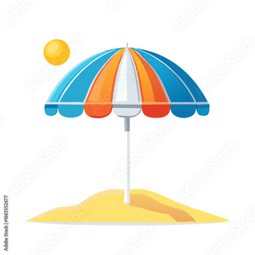 Beach Umbrella on Sand with Sun Illustration Summer Holiday Concept Relaxation