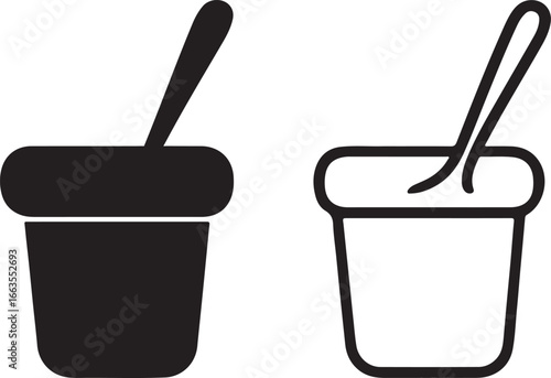 Yogurt Container Set Vector Illustration with Spoon