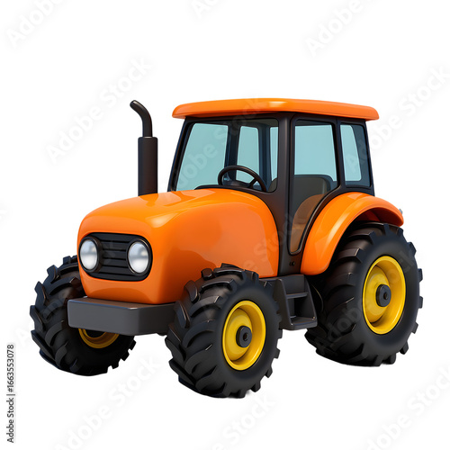 3d minimal orange tractor icon in white transparent png background cutout	
